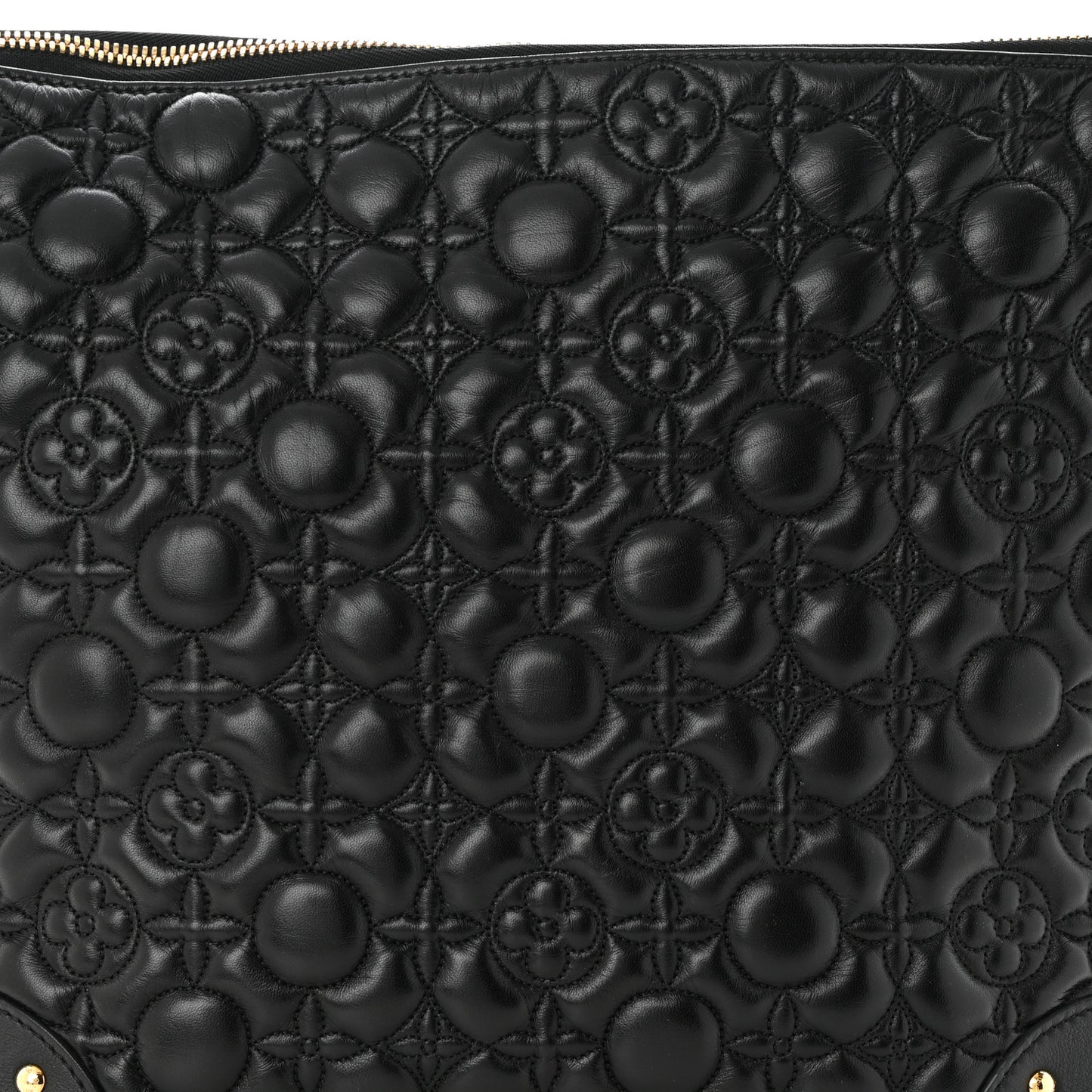 Lambskin Quilted Flowers Triangle Softy Black
