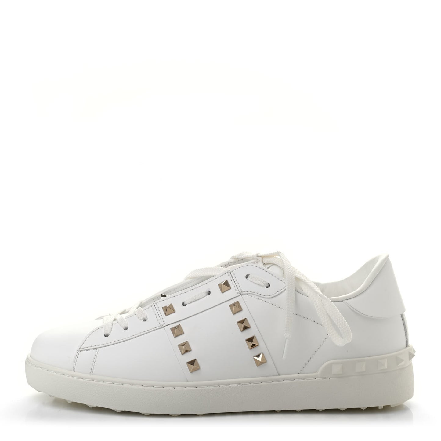 Calfskin Mens Rockstud Untitled Open Sneakers 42 White