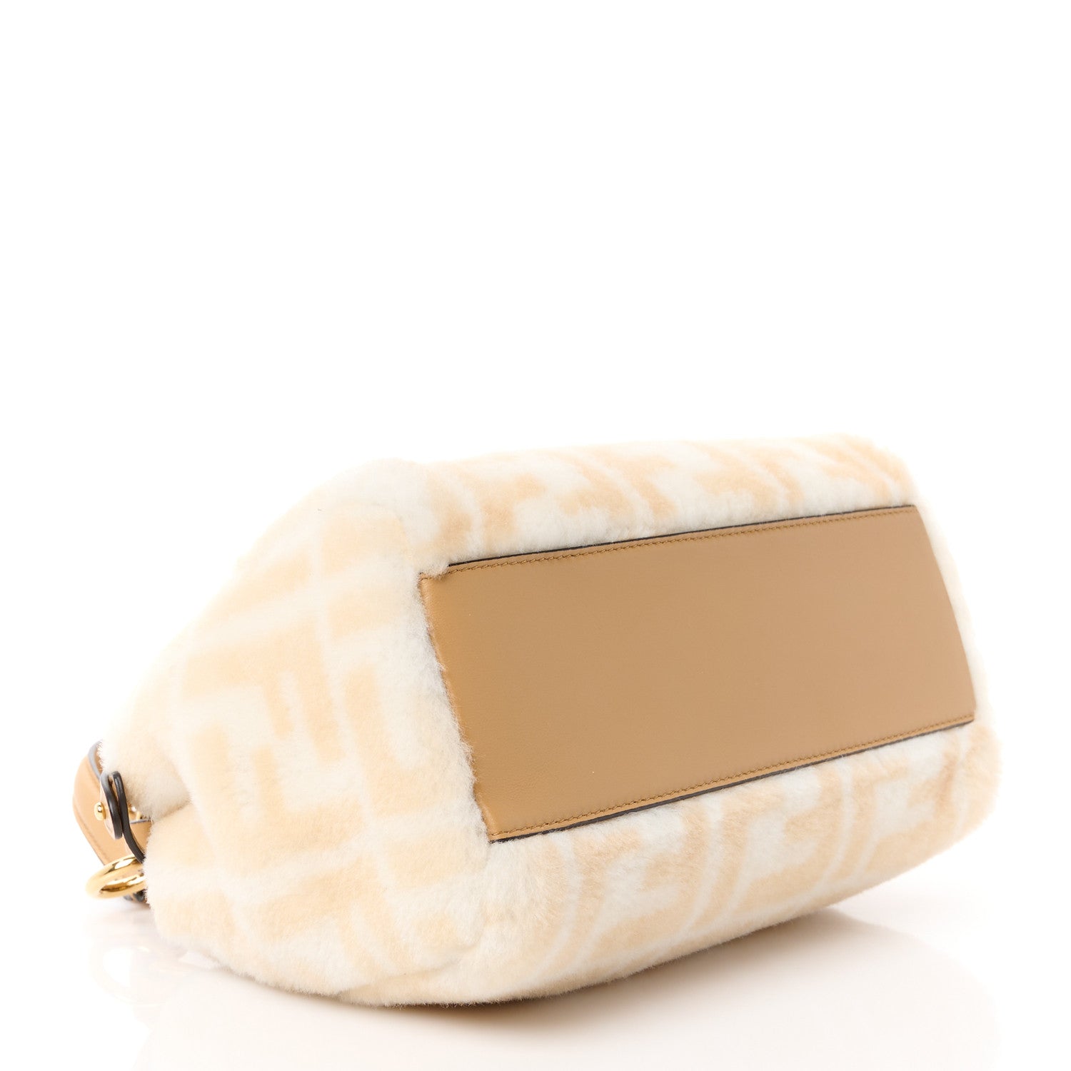Fendi Shearling Nappa Macro FF 1974 Mini Peekaboo Iconic Satchel White Ice Cuoio Miele Scuro 4 of 12