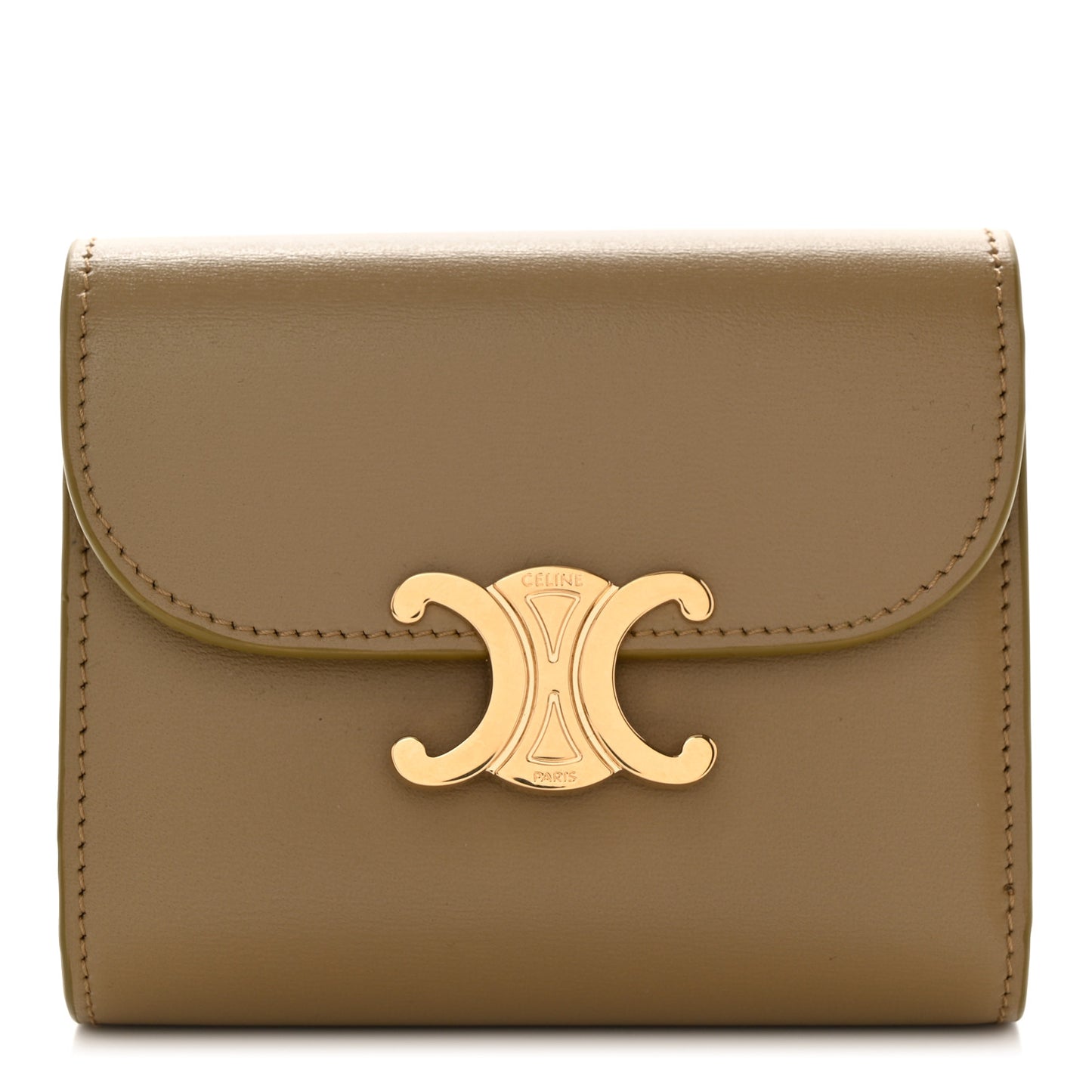 Shiny Smooth Lambskin Small Triomphe Wallet Olive