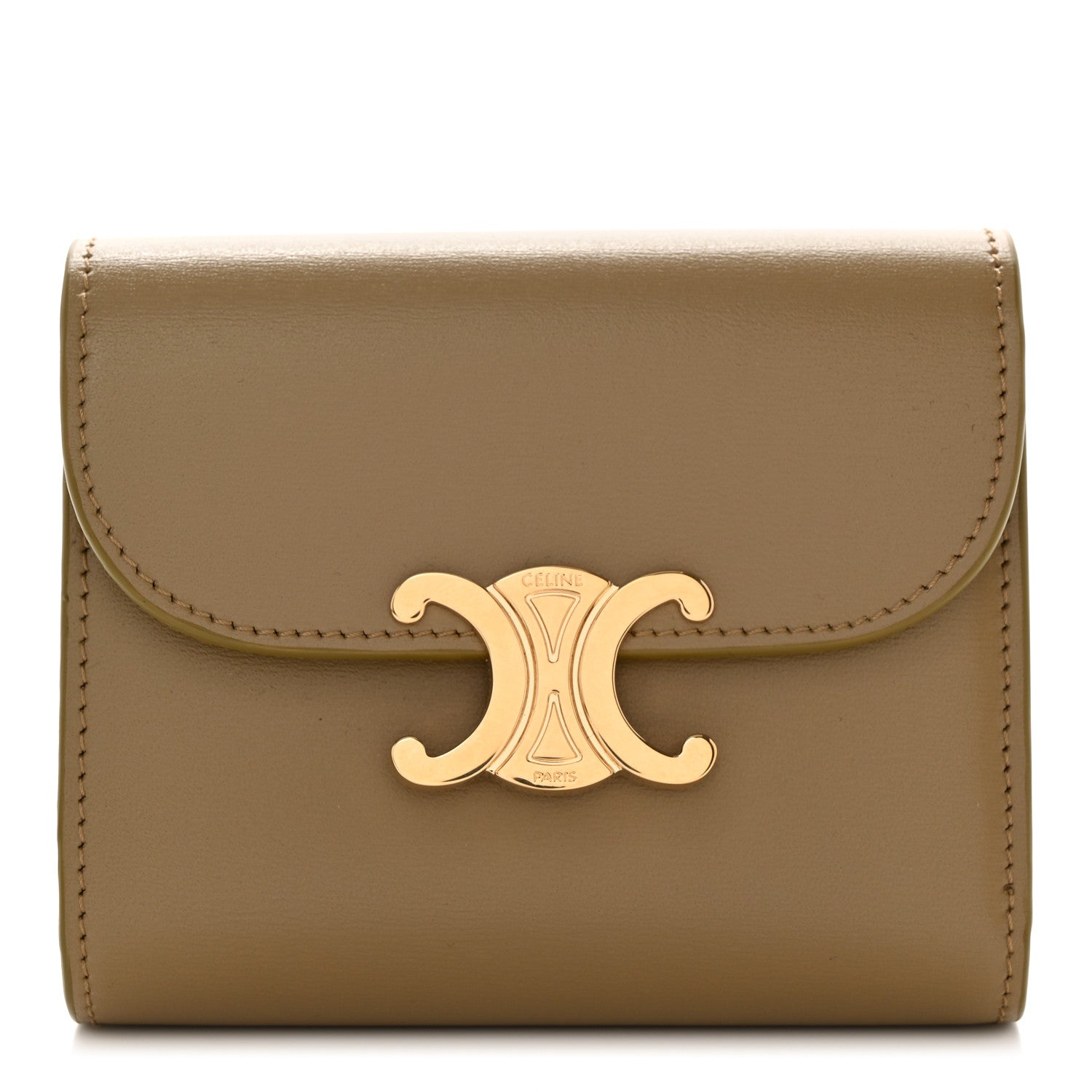 Celine Shiny Smooth Lambskin Small Triomphe Wallet Olive 1 of 8