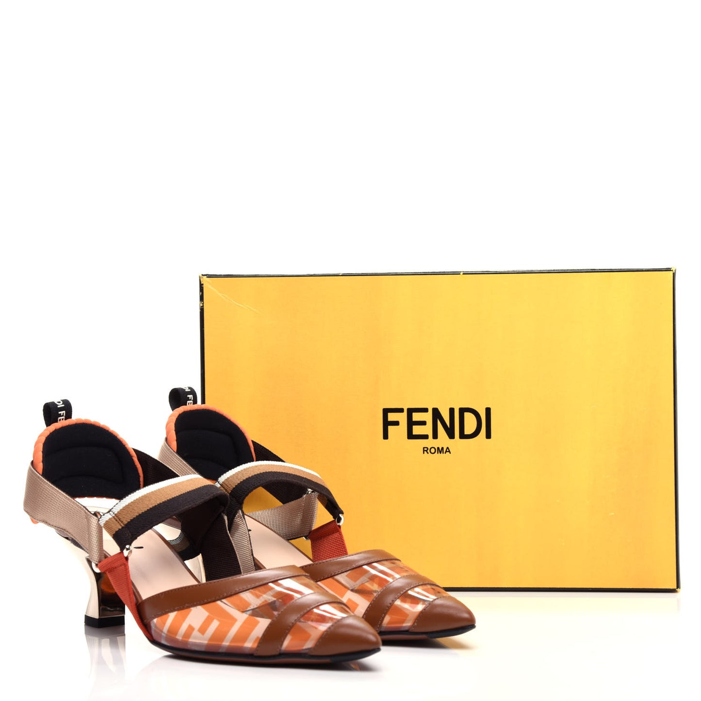 PVC Vitello FF Colibri 55mm Slingback Pumps 39 Transparent Aranciata Cuoio Avana
