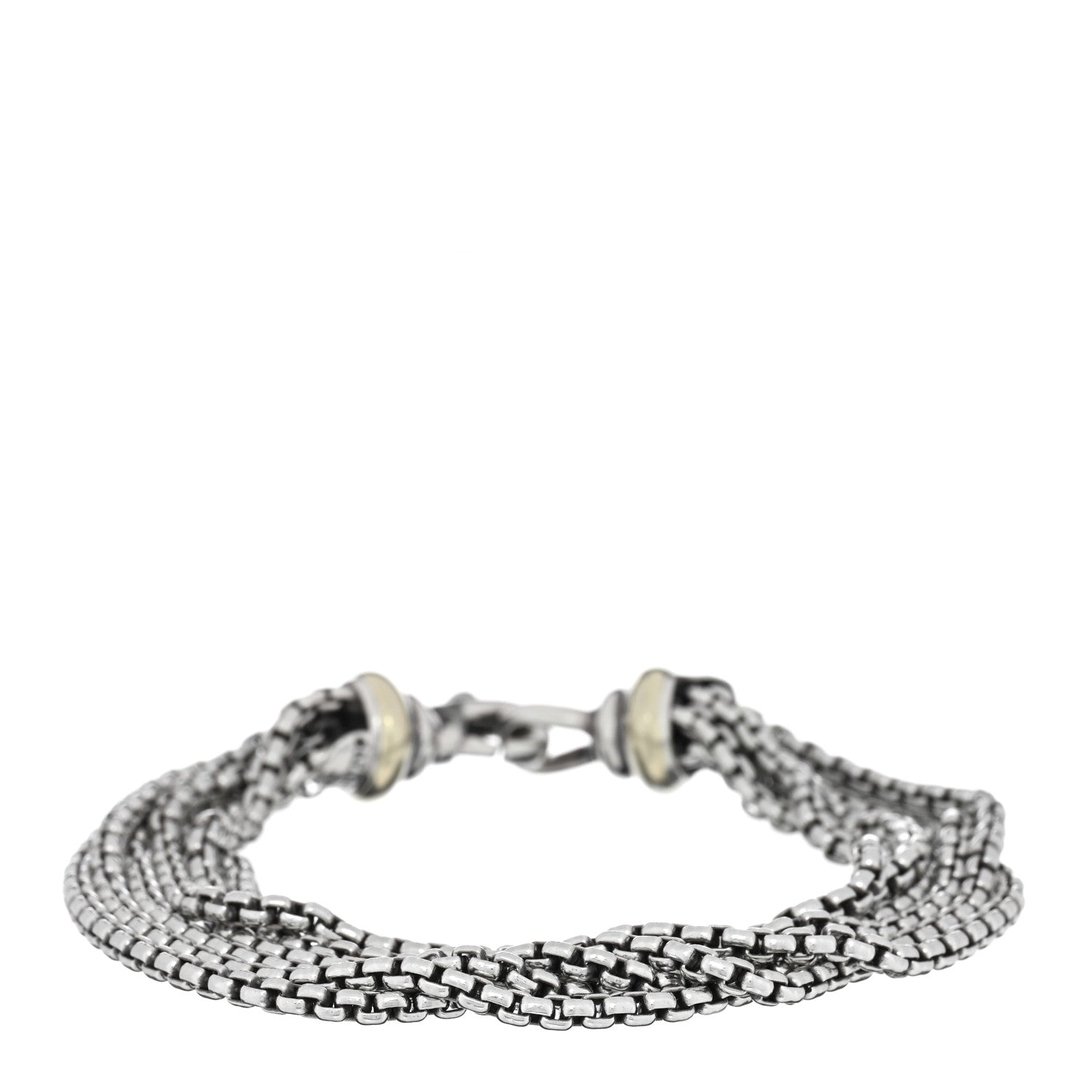 David Yurman Sterling Silver 14K Yellow Gold Six-Row Box Chain Bracelet 1 of 3