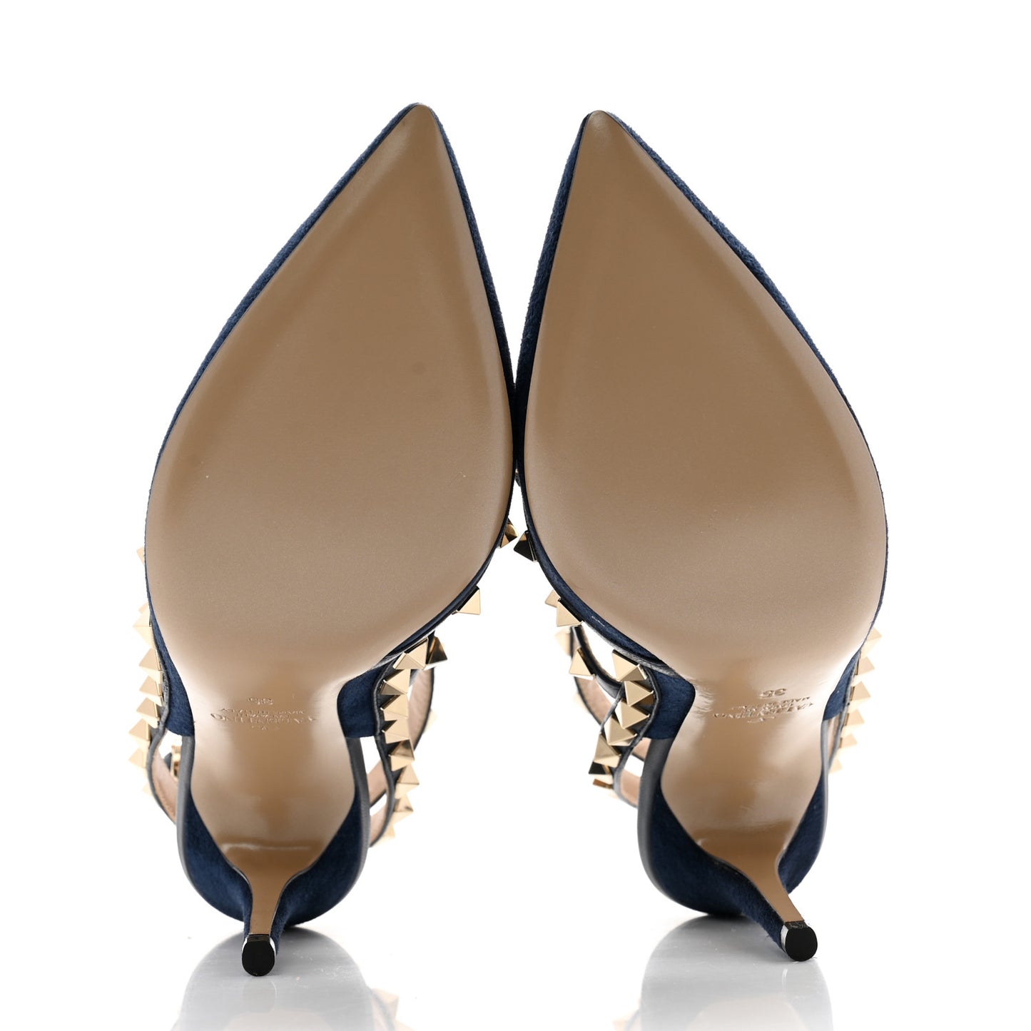 Suede Nappa Rockstud Ankle Strap 100mm Pumps 35 Marine