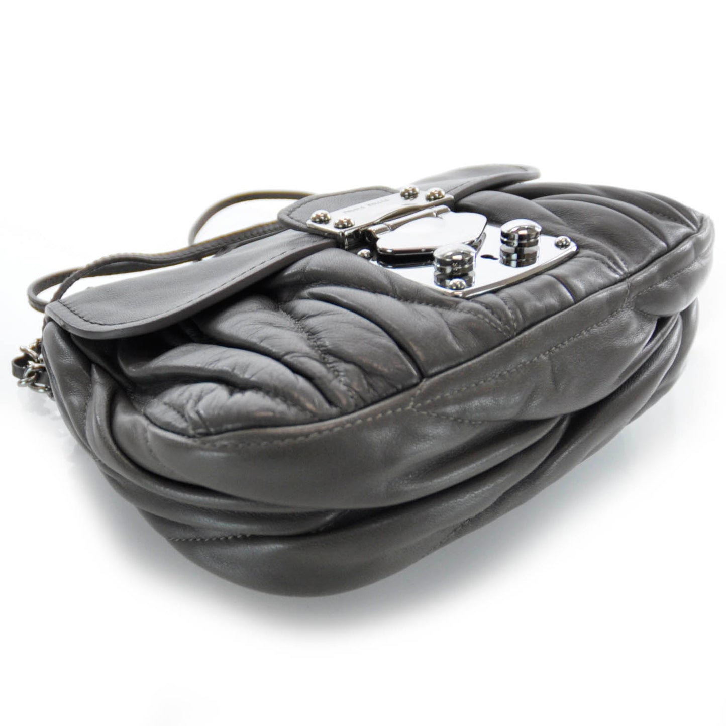 Leather Matelasse Shoulder Bag Grigio