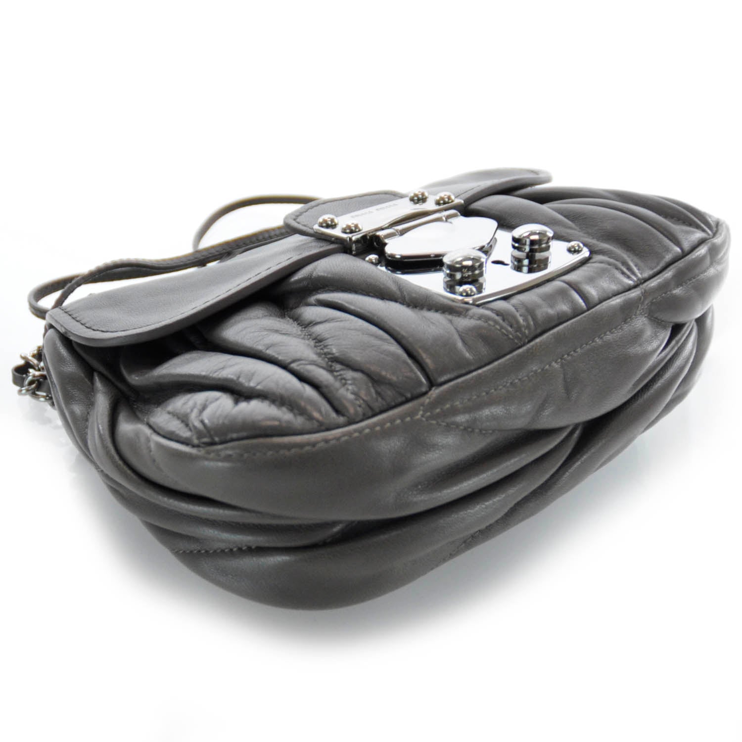 Miu Miu Leather Matelasse Shoulder Bag Grigio 5 of 7