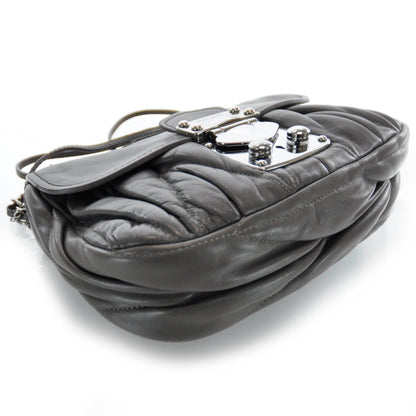 Miu Miu Leather Matelasse Shoulder Bag Grigio 5 of 7