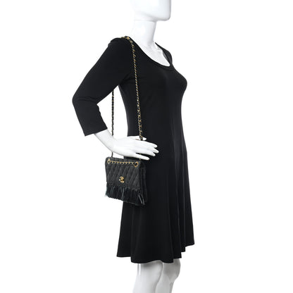 Chanel Woven Raffia Quilted CC Fringe Flap Black 2 of 12