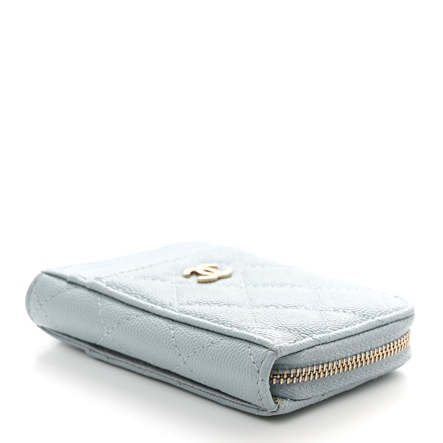 Caviar Quilted Zip Card Holder Light Blue