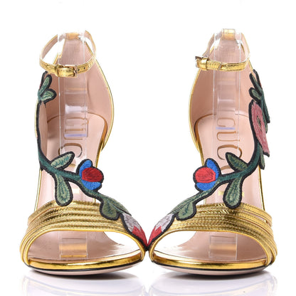 Gucci Metallic Nappa Ophelia High Heel Sandals 38 Gold 2 of 10