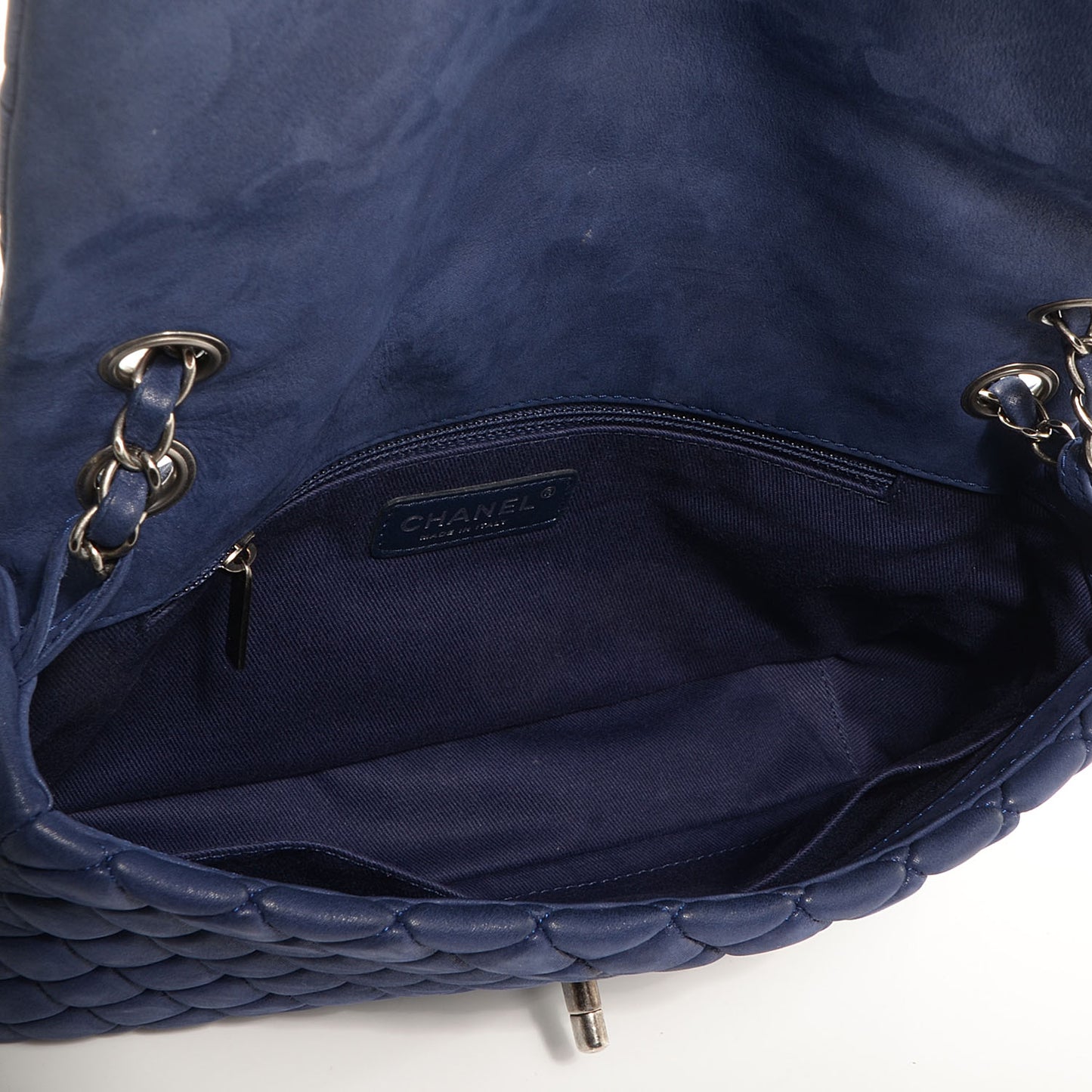 Iridescent Calfskin New Bubble Large Flap Navy