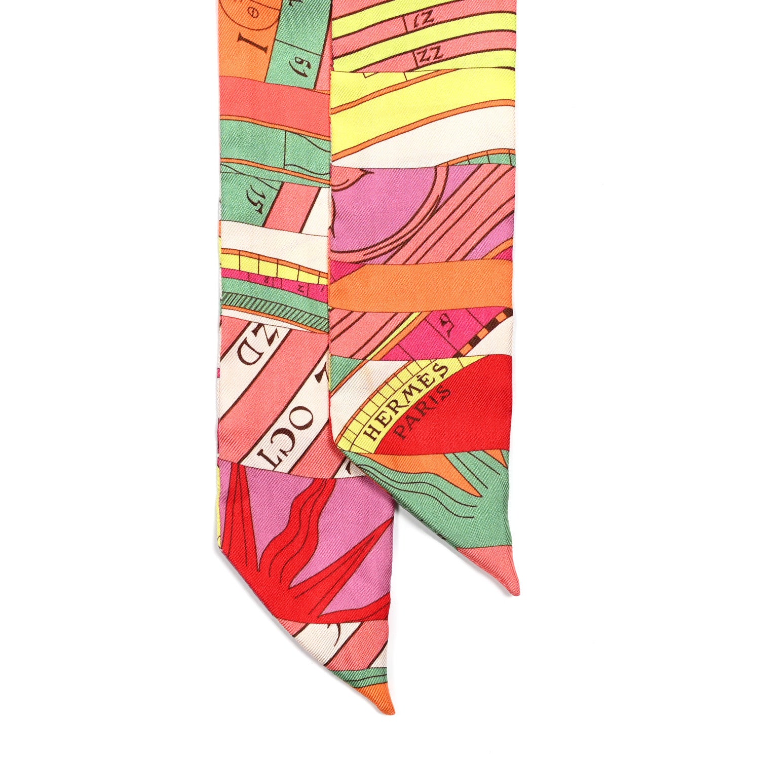 Hermes Silk Astrologie Nouvelle Twilly Rose Corail Vert Fluo 2 of 5
