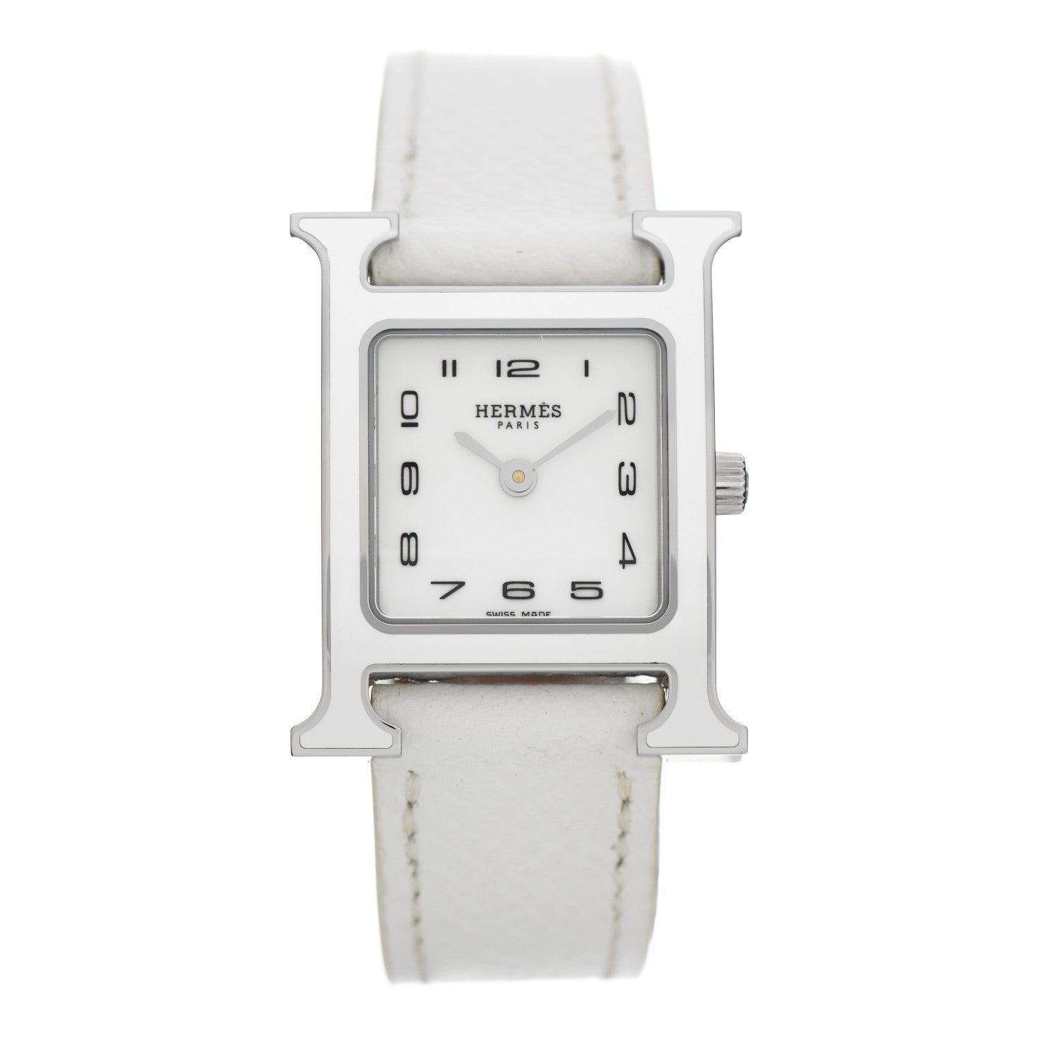 Hermes Stainless Steel Epsom Lacquer 21mm Heure H Hour Quartz Watch Blanc 1 of 5