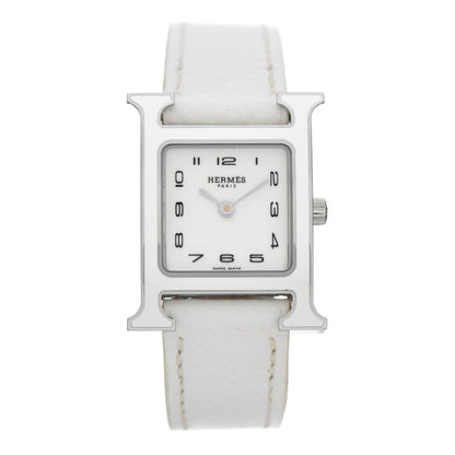 Hermes Stainless Steel Epsom Lacquer 21mm Heure H Hour Quartz Watch Blanc 1 of 5