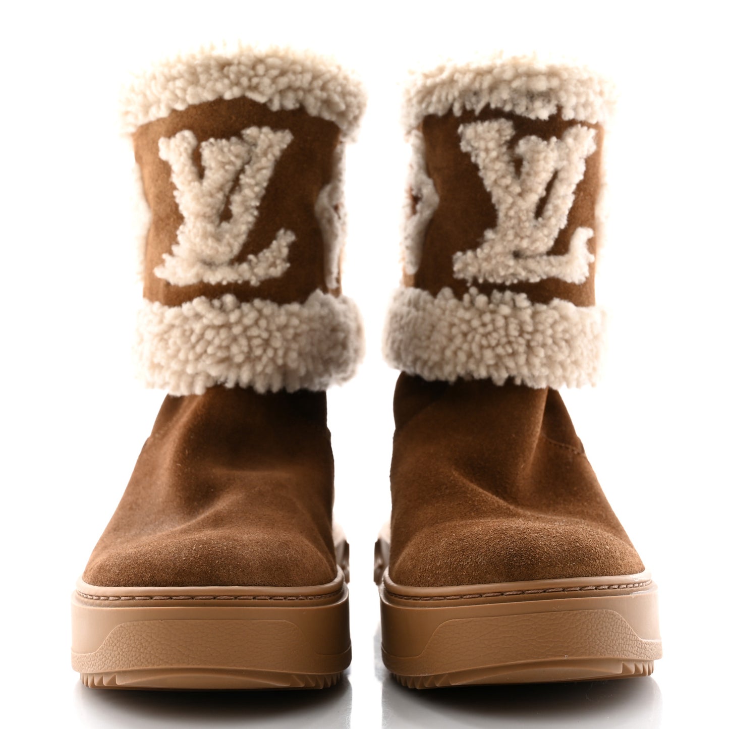Suede Calfskin Shearling Snowdrop Flat Ankle Boot 37 Cognac
