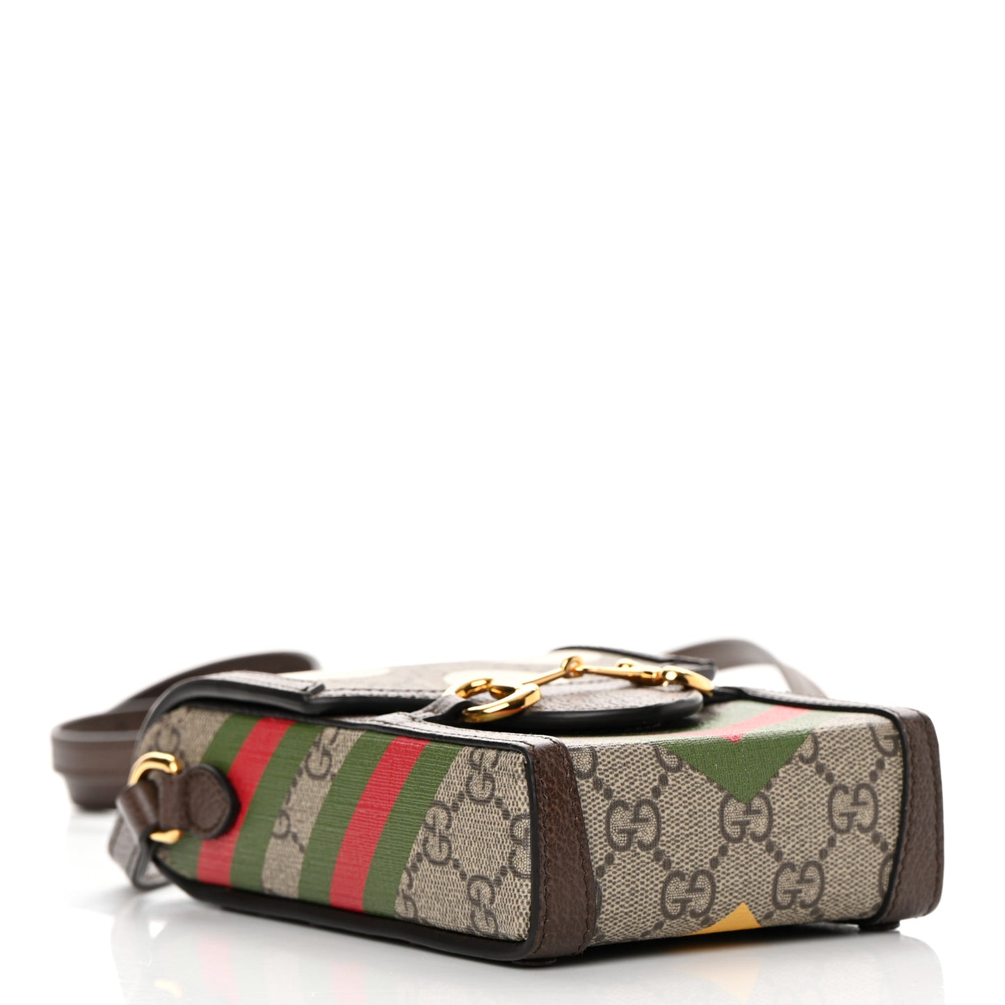 GG Supreme Monogram Textured Dollar Calfskin Geometric Print Mini Horsebit 1955 Crossbody Bag Beige Multicolor New Acero