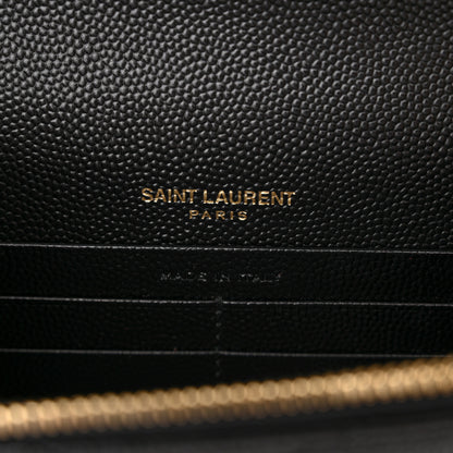Saint Laurent Grain De Poudre Matelasse Chevron Monogram Envelope Chain Wallet Black 6 of 14