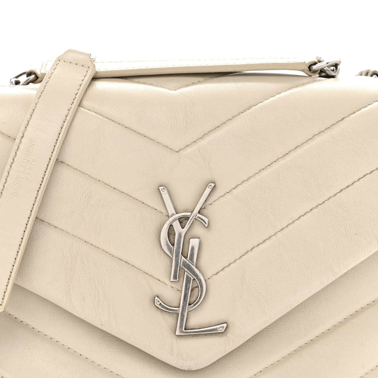 Saint Laurent Calfskin Y Quilted Monogram Small Loulou Chain Satchel Ivory 9 of 14