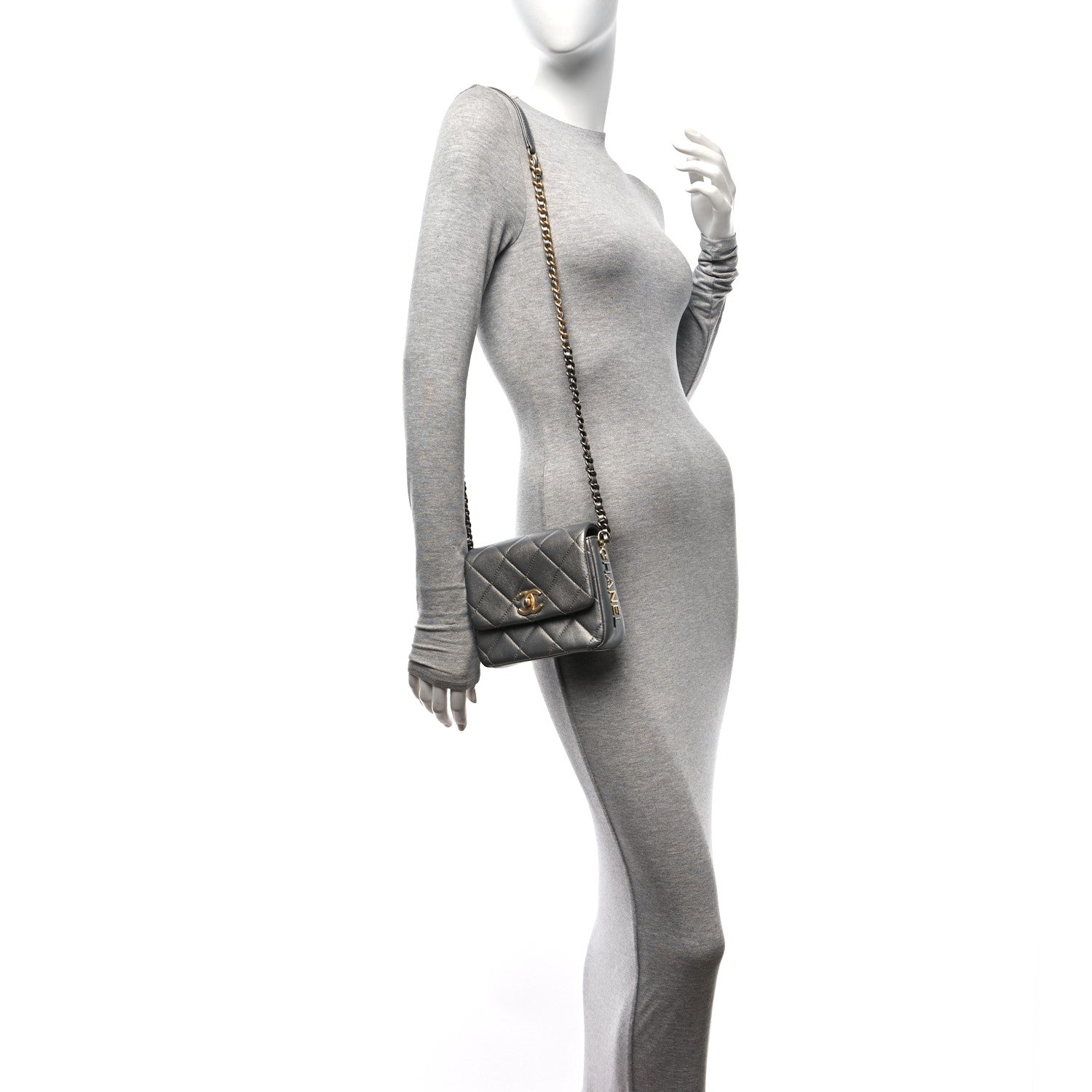 Chanel Metallic Lambskin Quilted Mini Side Note Flap Grey 2 of 11