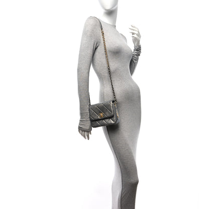 Chanel Metallic Lambskin Quilted Mini Side Note Flap Grey 2 of 11