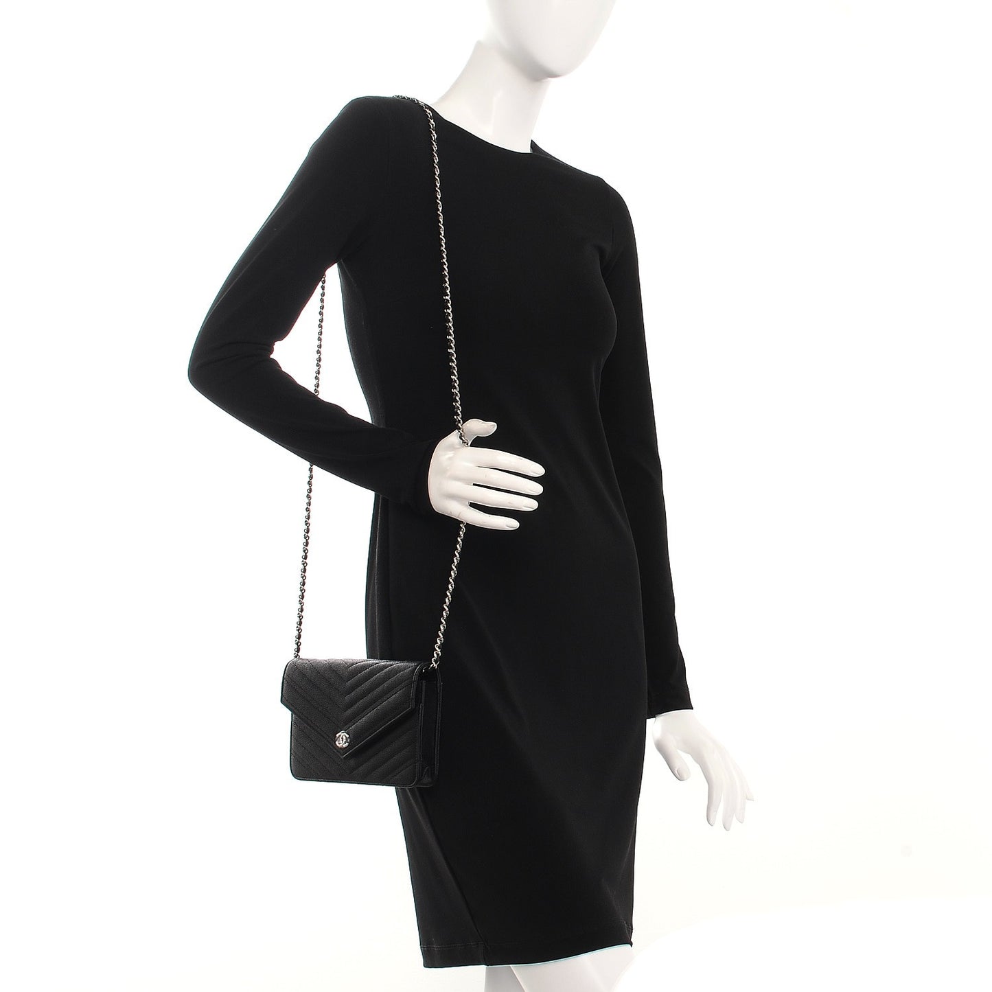 Caviar Chevron Quilted Wallet On Chain WOC Black