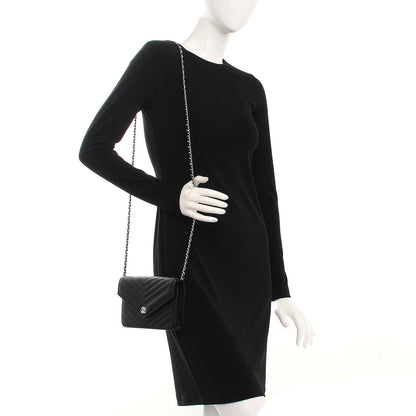 Chanel Caviar Chevron Quilted Wallet On Chain WOC Black 2 of 9