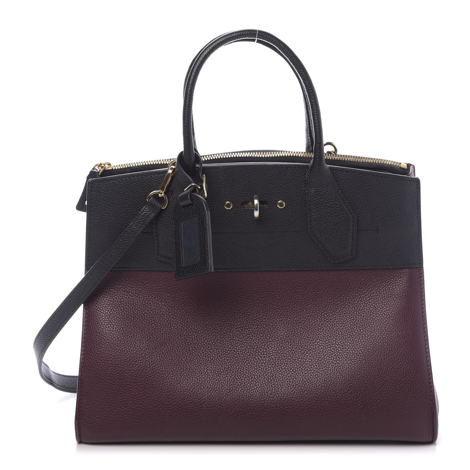 Louis Vuitton Calfskin City Steamer MM Burgundy Black 1 of 13