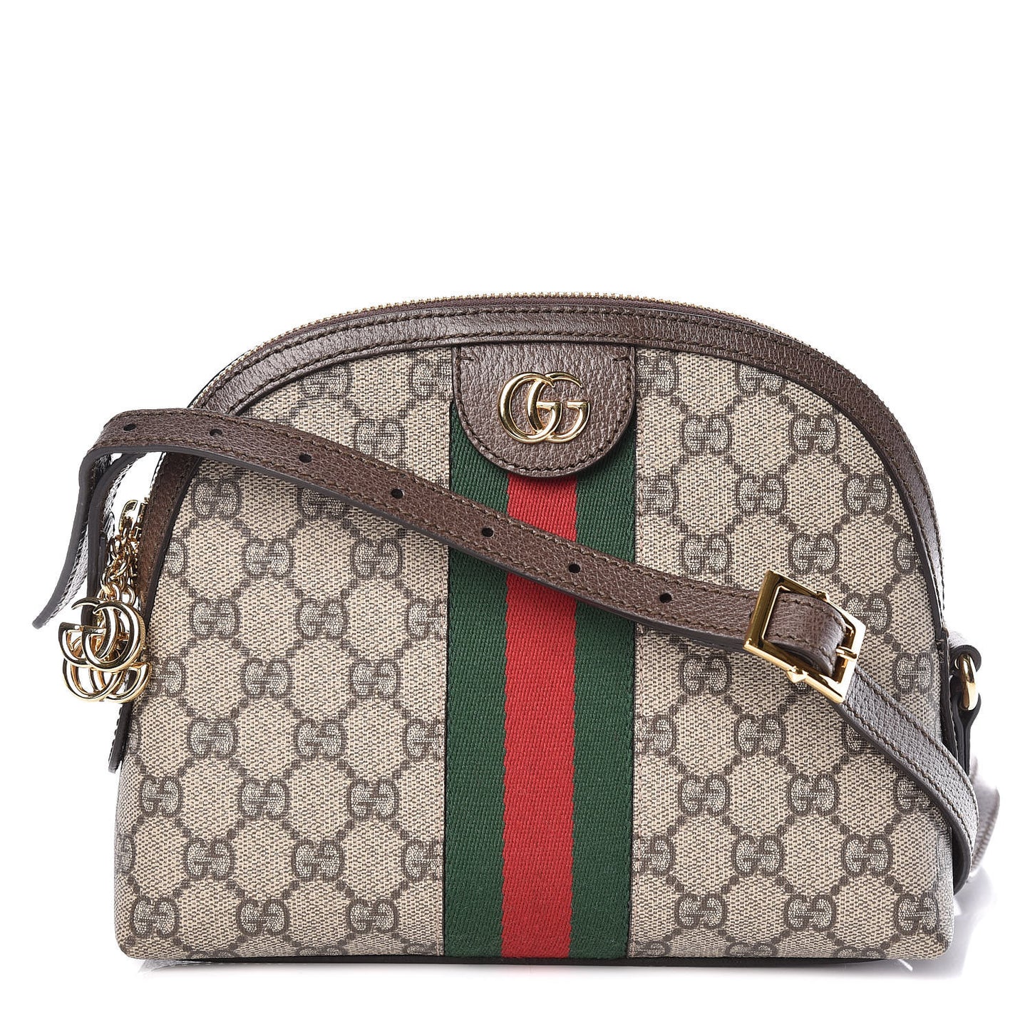 GG Supreme Monogram Textured Dollar Calfskin Web Small Ophidia Dome Shoulder Bag Beige Ebony New Acero