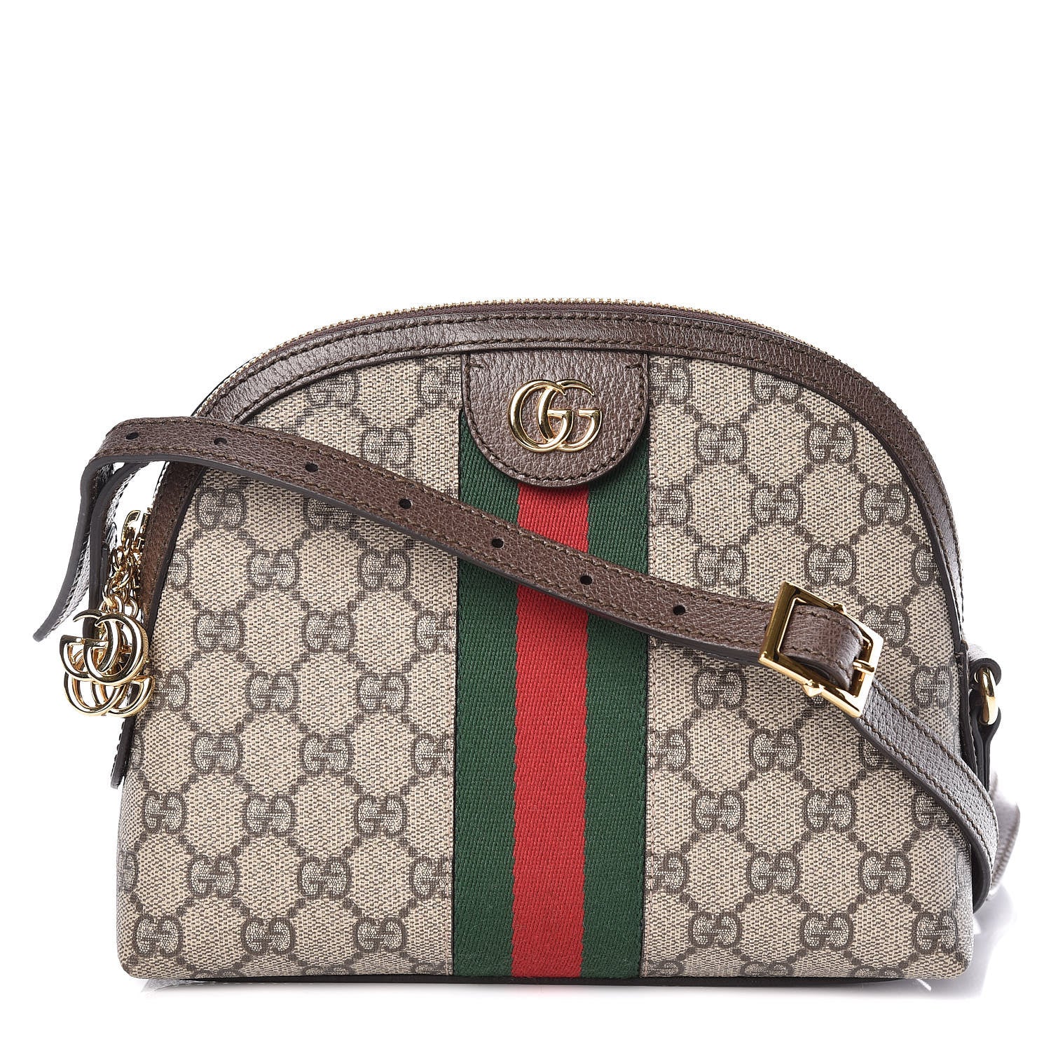 Gucci GG Supreme Monogram Textured Dollar Calfskin Web Small Ophidia Dome Shoulder Bag Beige Ebony New Acero 1 of 9