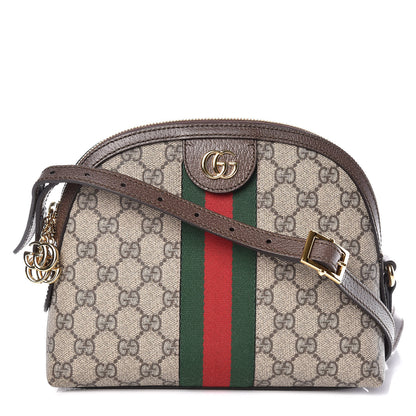 Gucci GG Supreme Monogram Textured Dollar Calfskin Web Small Ophidia Dome Shoulder Bag Beige Ebony New Acero 1 of 9