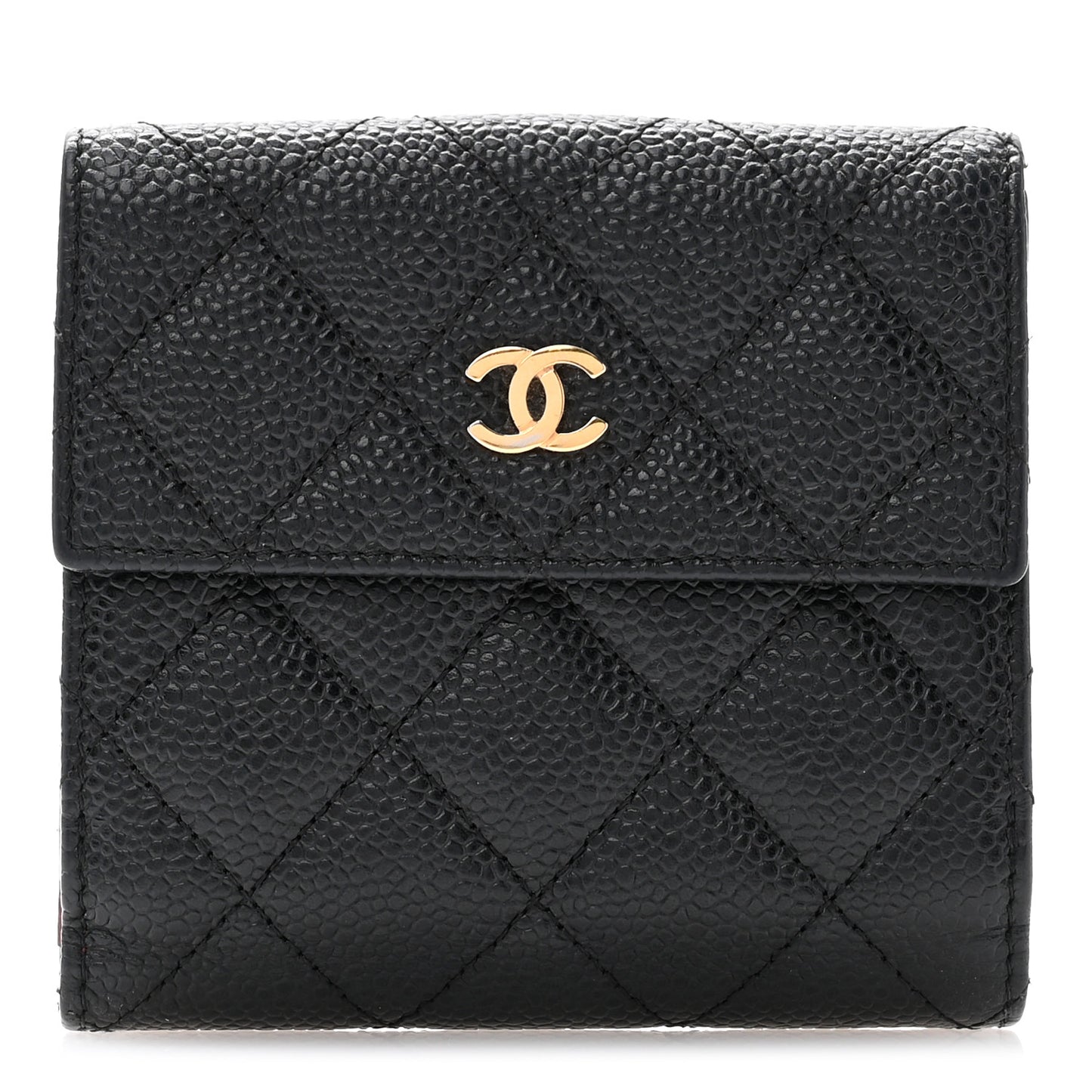 Caviar Quilted Compact French Flap Wallet Black