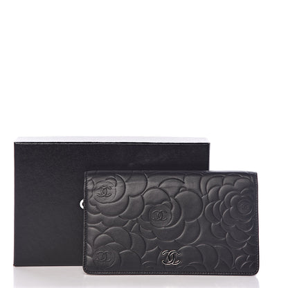Chanel Lambskin Camellia Embossed Yen Wallet Black 9 of 9