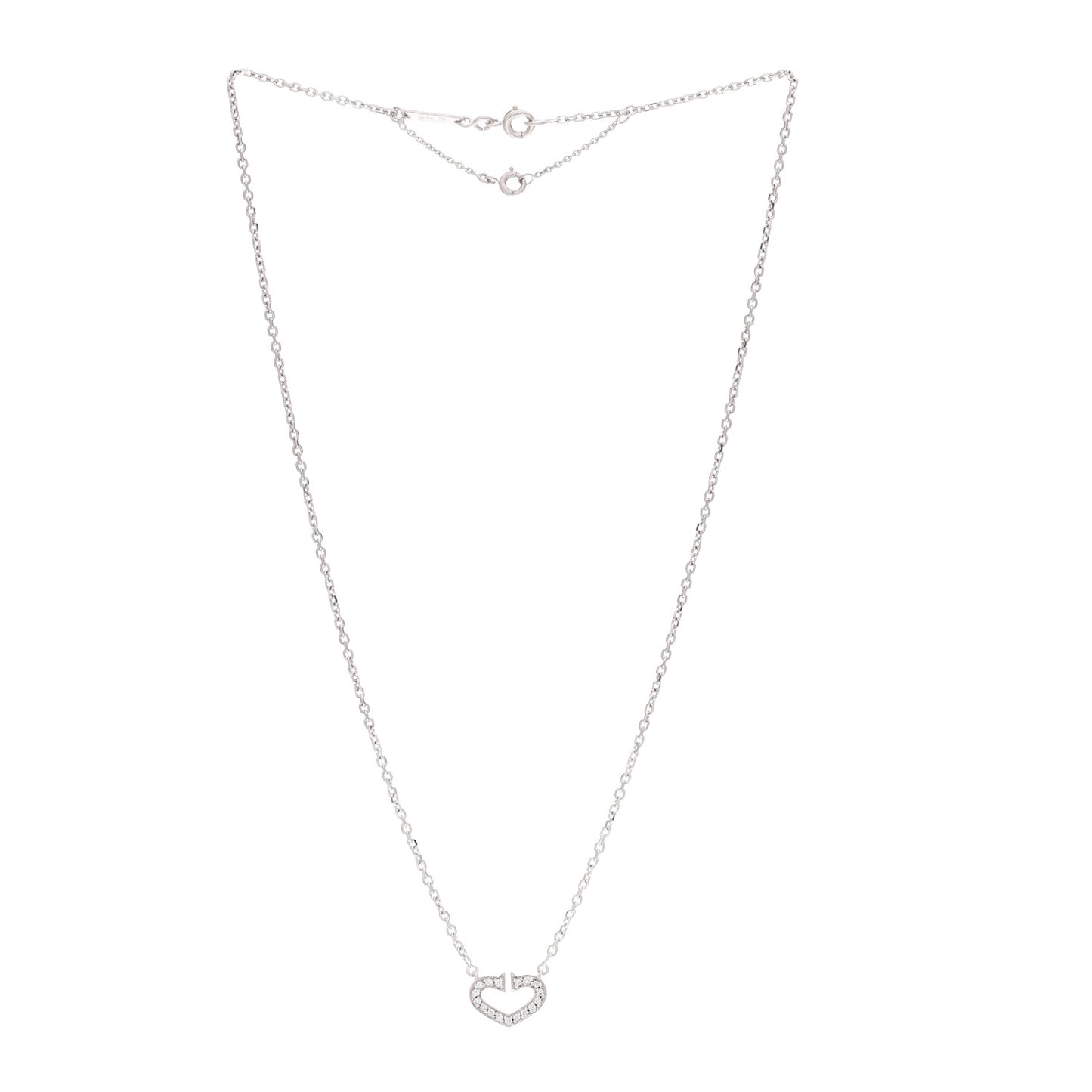 18K White Gold Diamond Small Hearts and Symbols Pendant Necklace
