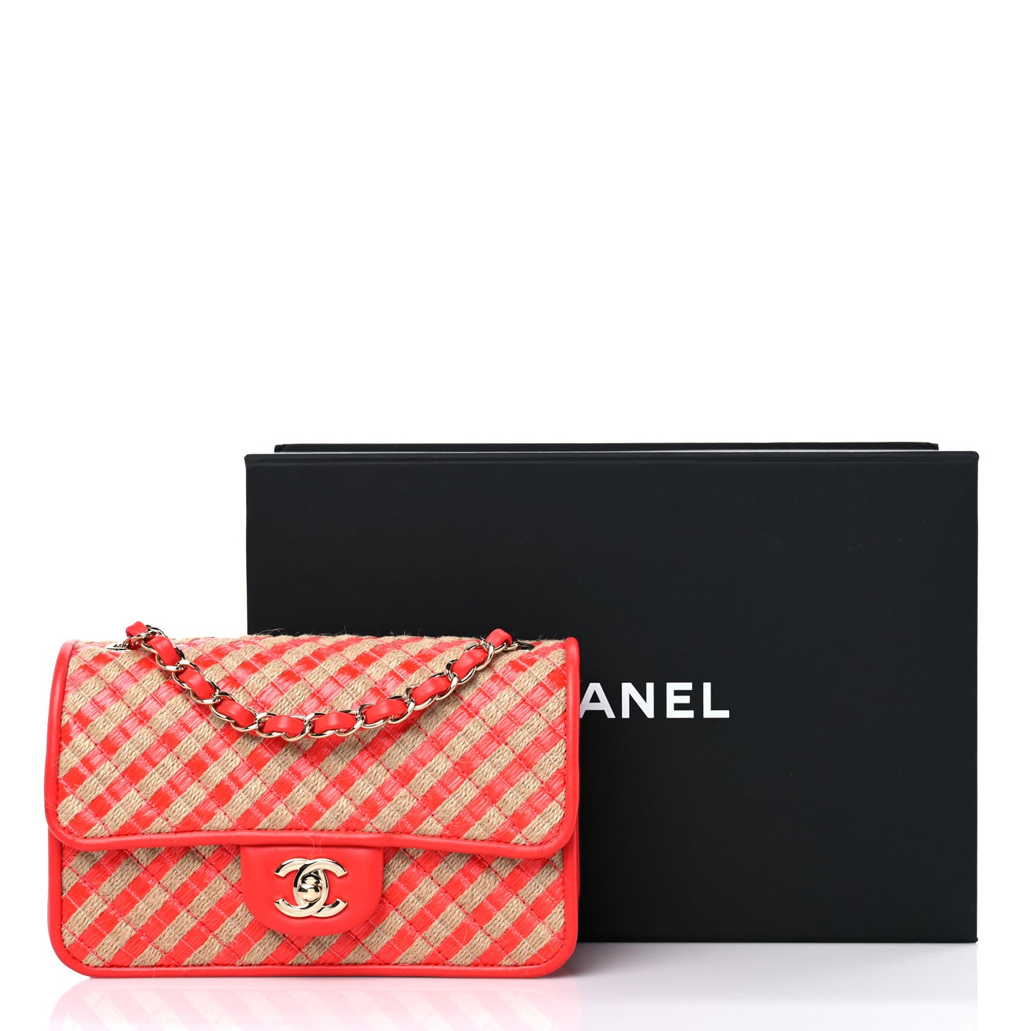 Raffia Jute Striped Small Urban Jungle Single Flap Red