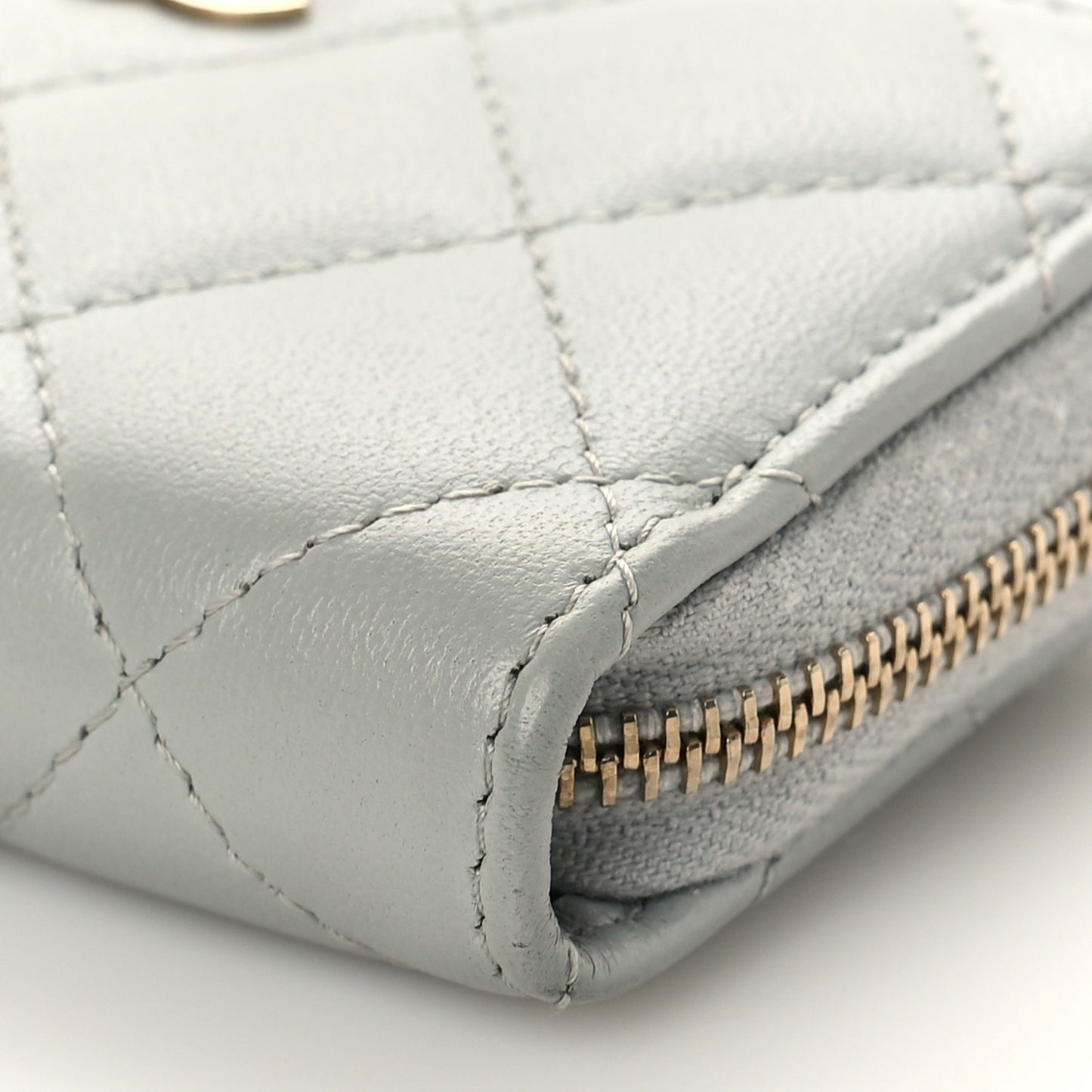 Lambskin Quilted Zip Around Coin Purse Wallet Grey