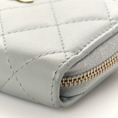 Chanel Lambskin Quilted Zip Around Coin Purse Wallet Grey 9 of 13