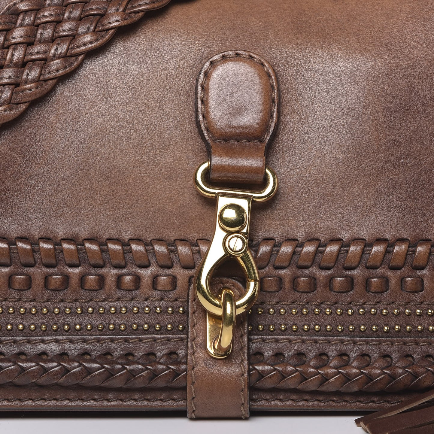 Calfskin Handmade Medium Flap Shoulder Bag Brown