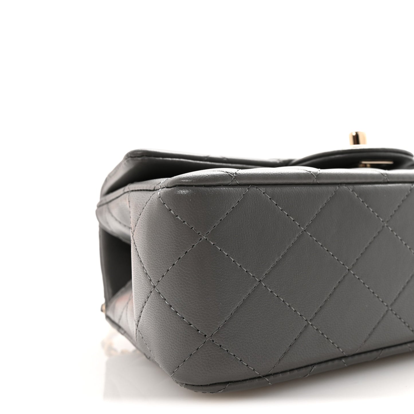 Lambskin Quilted Mini Top Handle Rectangular Flap Dark Grey