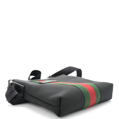 Gucci Techno Canvas Selleria Calfskin Web Small Flat Messenger Bag Black 4 of 11