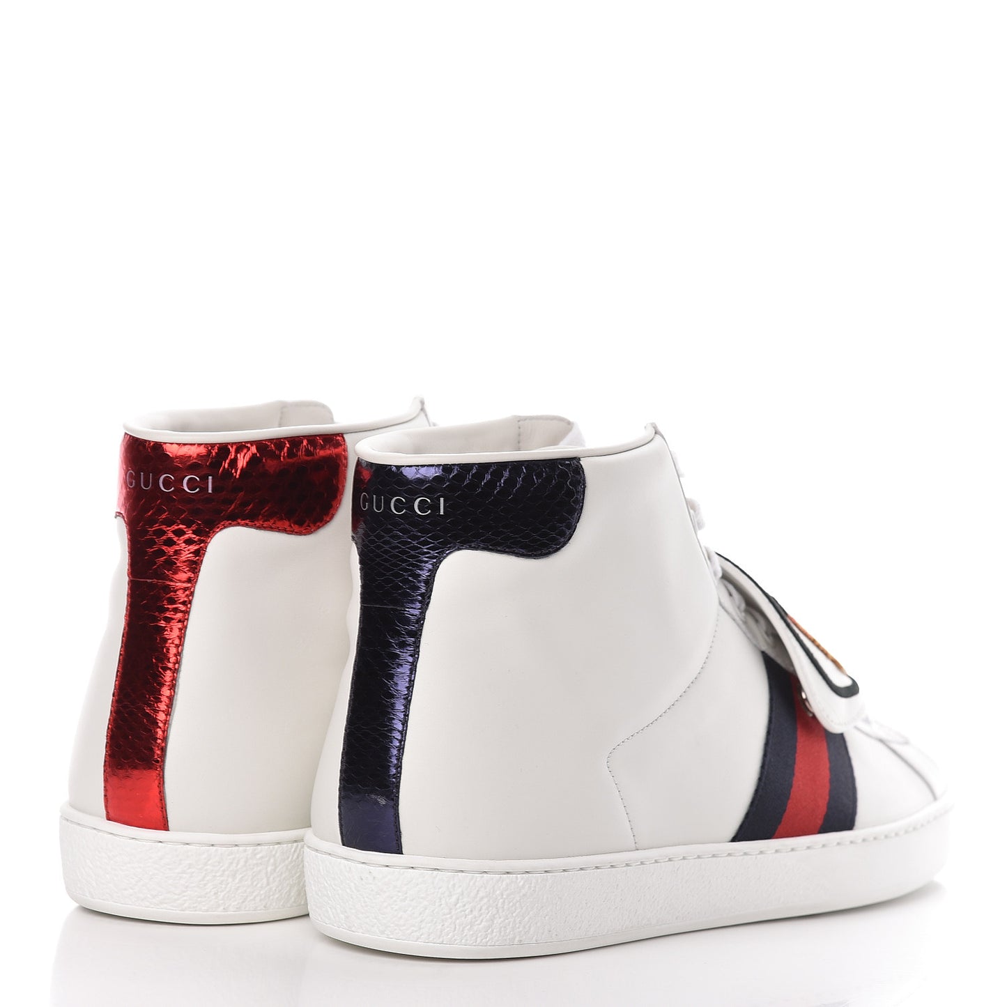 Calfskin Ayers Web Tiger Removable Patches Mens Ace High Top Sneakers 11 White