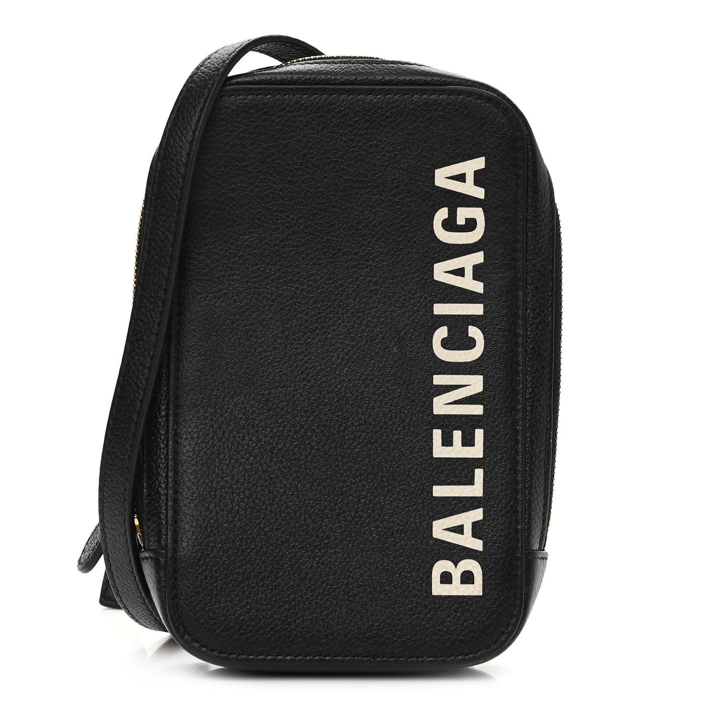Grained Calfskin Logo Cash Phone Holder Bag Black White