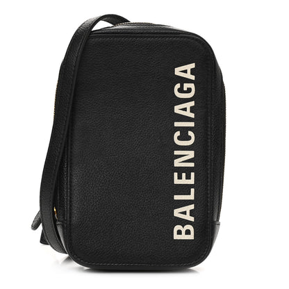 Balenciaga Grained Calfskin Logo Cash Phone Holder Bag Black White 1 of 11