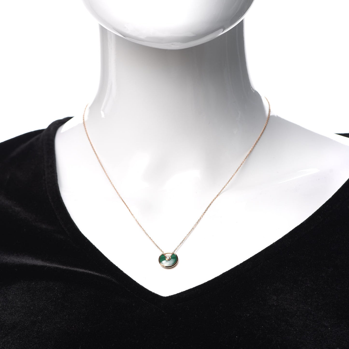 18K Pink Gold Diamond Malachite XS Amulette de Cartier Pendant Necklace