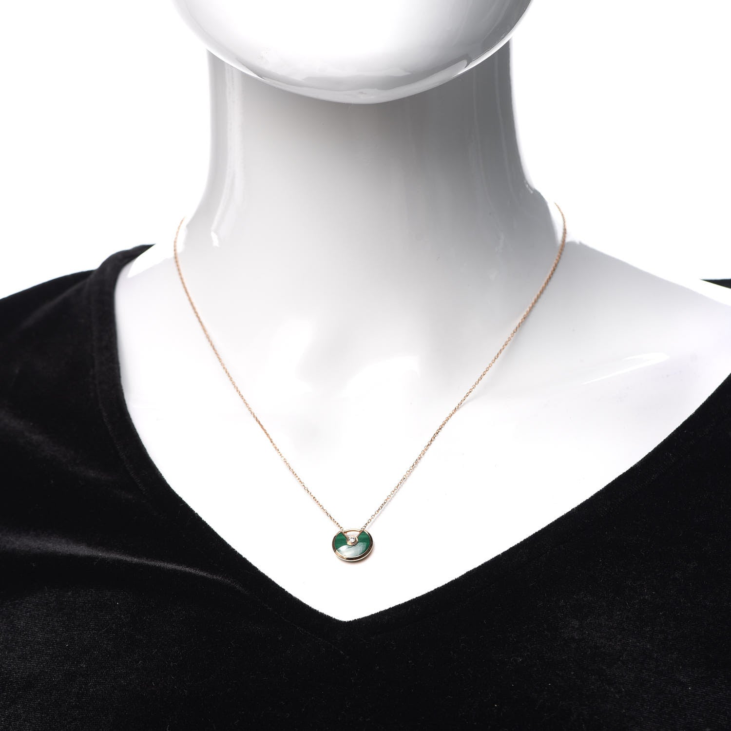 Cartier 18K Pink Gold Diamond Malachite XS Amulette de Cartier Pendant Necklace 2 of 5