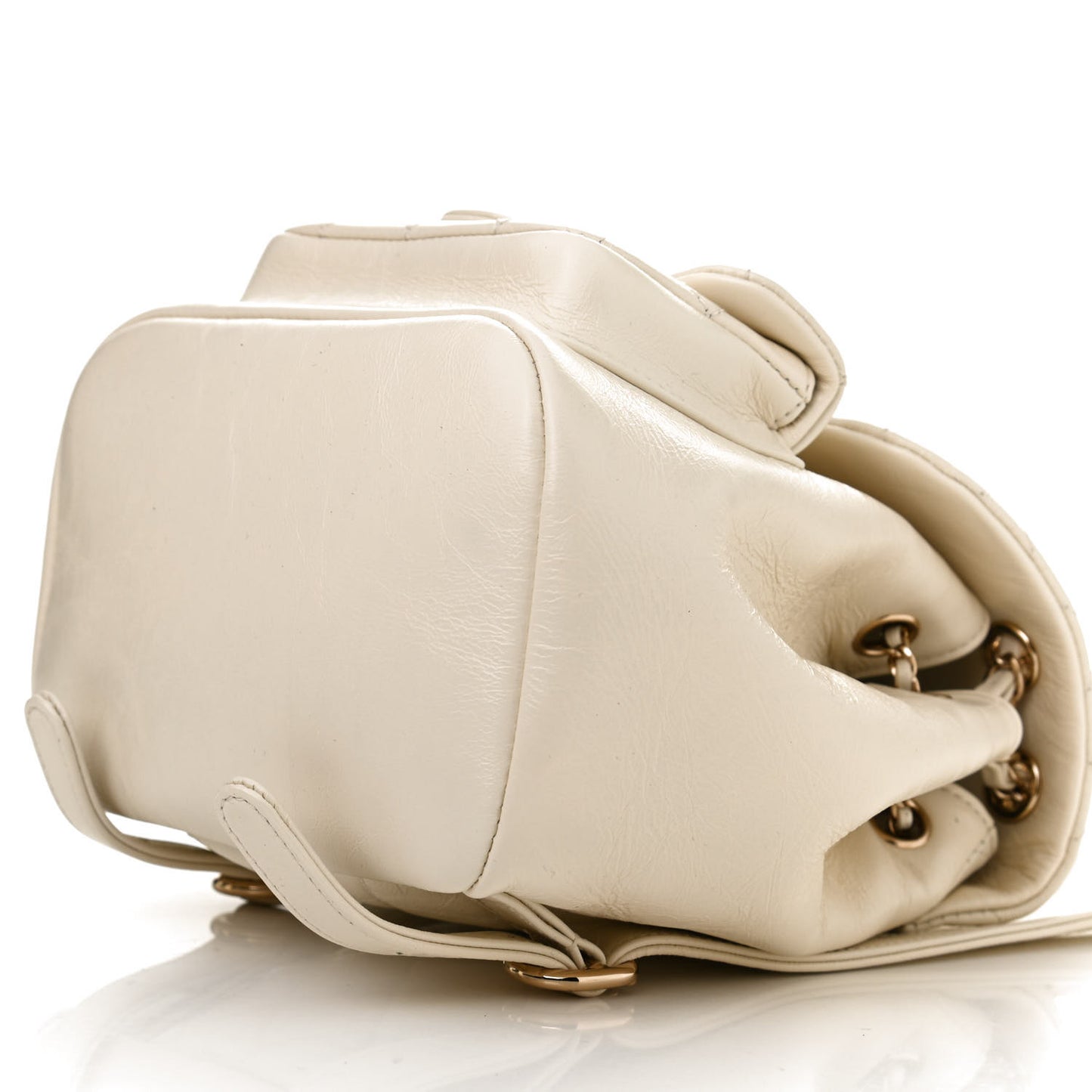 Glazed Aged Calfskin Quilted Small Duma Drawstring Backpack White