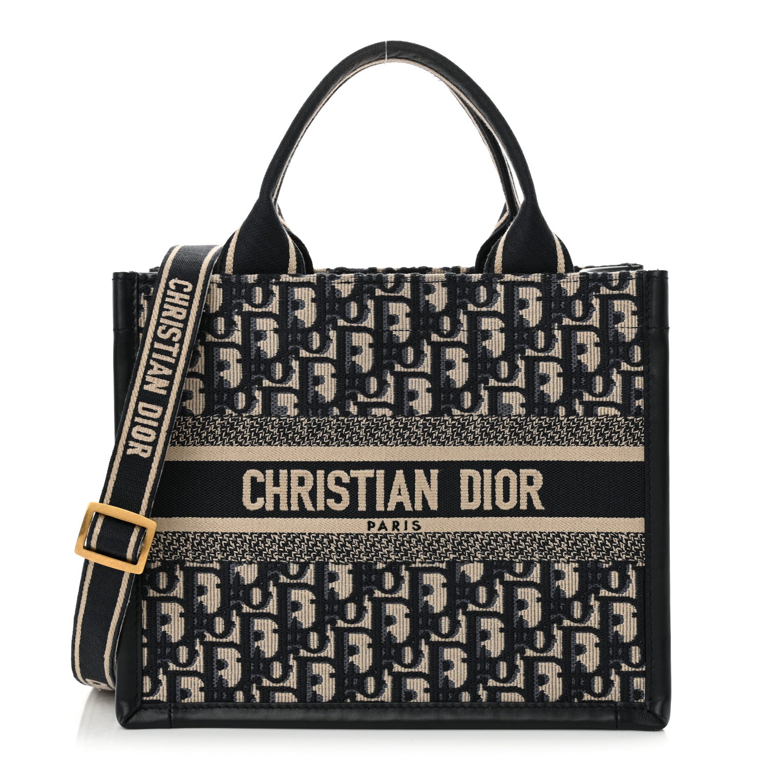 Christian Dior Oblique Calfskin Small Book Tote With Strap Blue