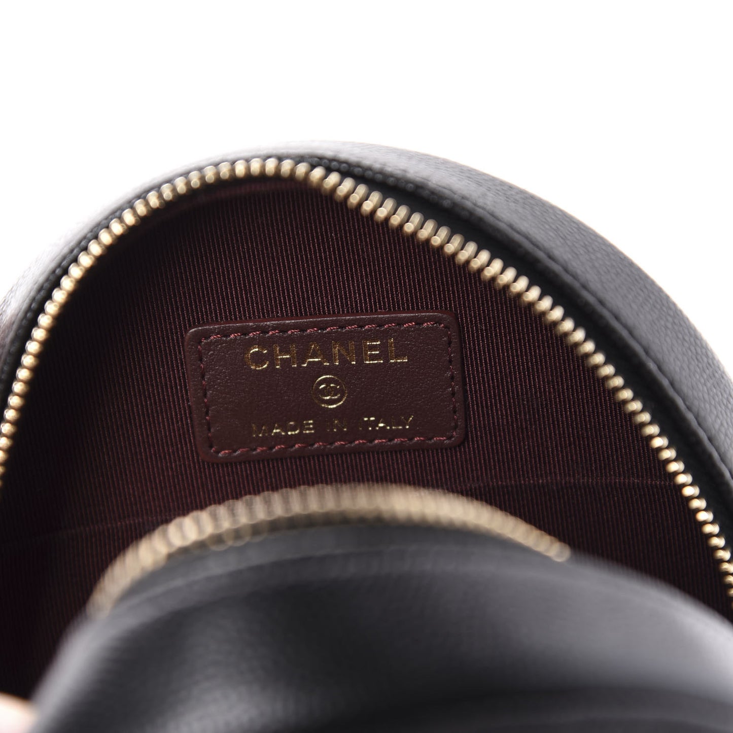 Caviar Quilted Round Clutch With Chain Black