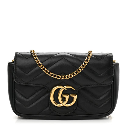 Gucci Calfskin Matelasse Super Mini GG Marmont Shoulder Bag Black 1 of 11