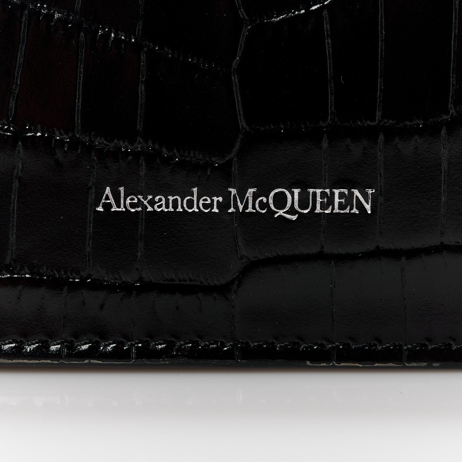 Alexander McQueen Calfskin Crocodile Embossed Skull Mini Crossbody Bag Black 8 of 11