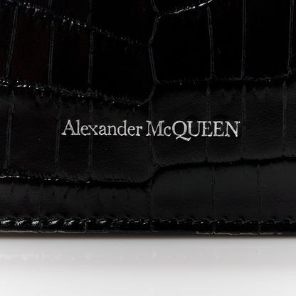 Alexander McQueen Calfskin Crocodile Embossed Skull Mini Crossbody Bag Black 8 of 11